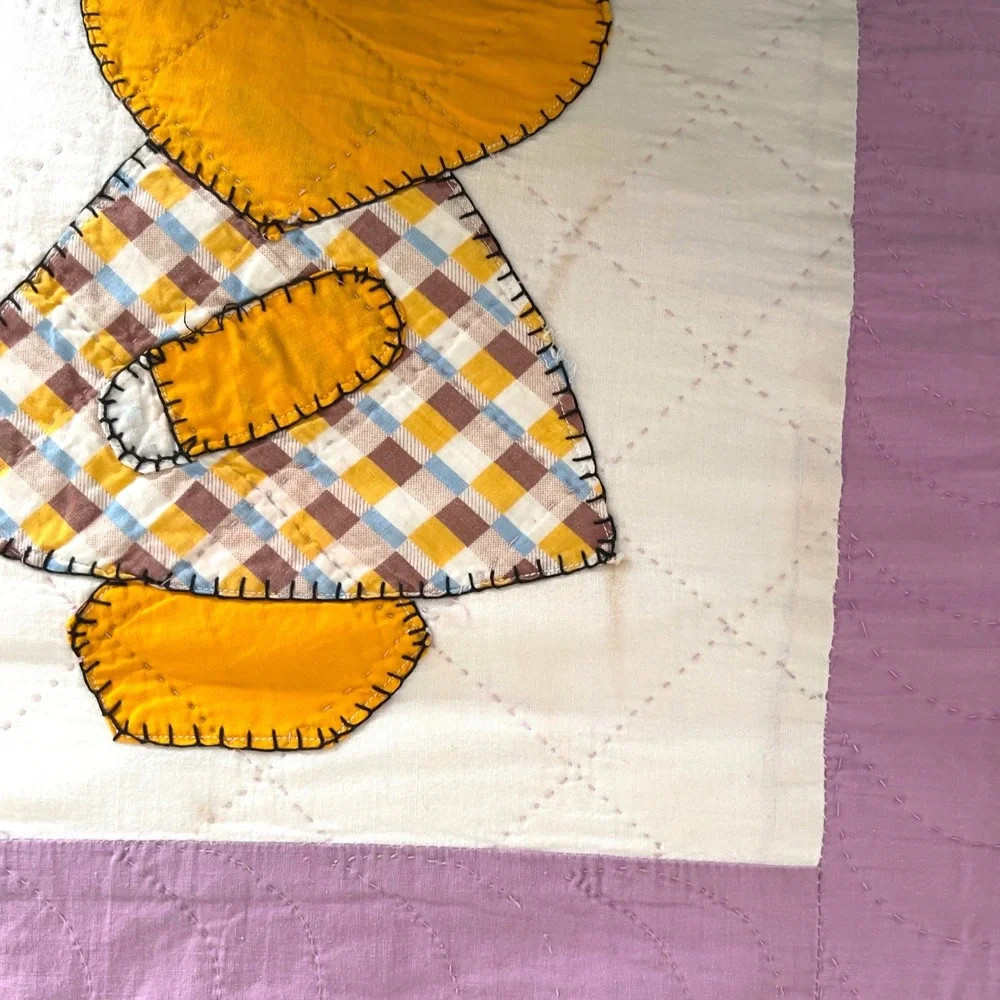 Vintage Antique Sunbonnet Sue Quilt Hand Quilted Embroidered Feedsacks Lavender